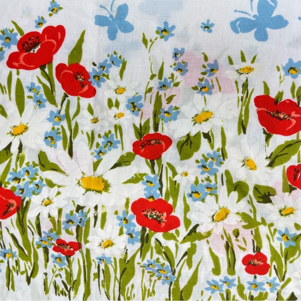 Vintage 70’s floral pillow case poppy daisy standard 0619 white red green